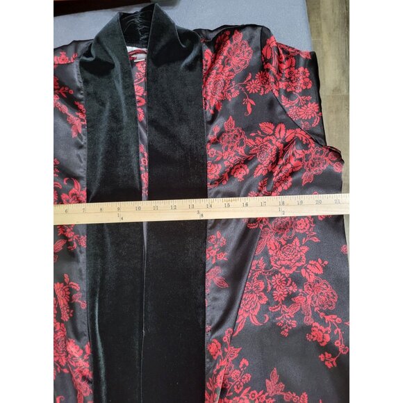 Morgan Taylor Intimates S/M Floral Satin Velvet Trim Robe Sexy Black Red Goth - Picture 7 of 8